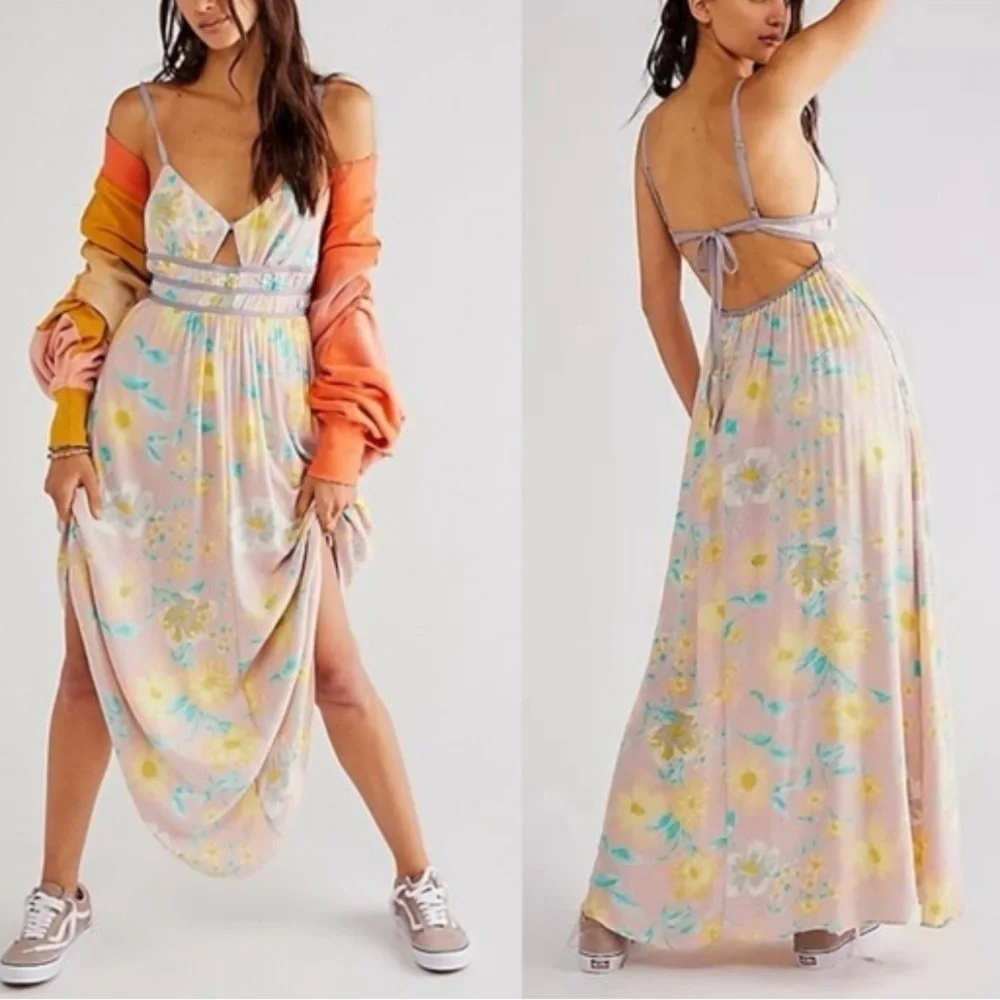 Free People Wisteria Maxi Dress Floral Open Back Keyhole NWT Size M - Picture 5 of 12